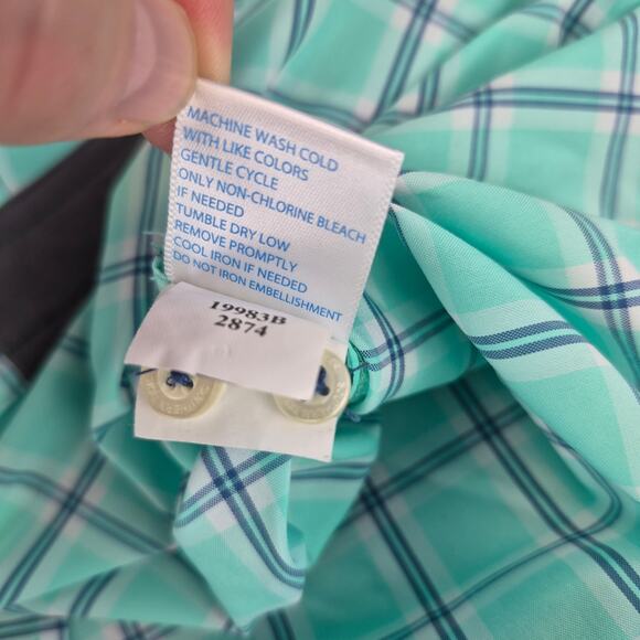 Southern Tide Classic Mens L Blue/Green Gingham Plaid Long Sleeve Button Down - Picture 6 of 9